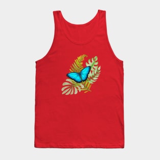 Blue Butterfly on Tropical Leaves Tank Top